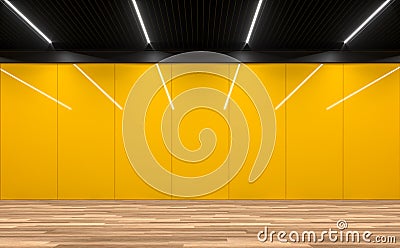 Modern empty room with yellow glossy wall 3d render Stock Photo
