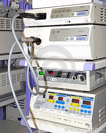 Modern endoscopy equipment kit Stock Photo