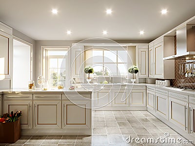 Modern English Classic Style Kitchen Stock Photo