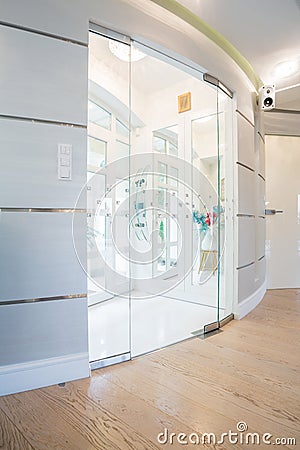 Modern entrance in crystal interior Stock Photo