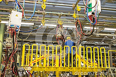 Modern equipment in the factory producing cars. Editorial Stock Photo