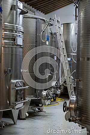 Modern equipment for producing of red, rose and white wine on South of France in Provence Stock Photo