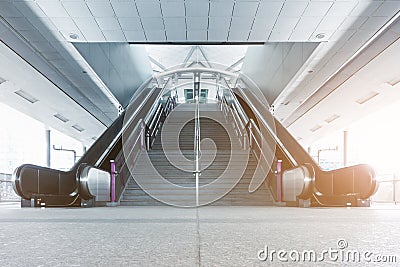 Modern escalator and architecture interior design in skytrain st Stock Photo