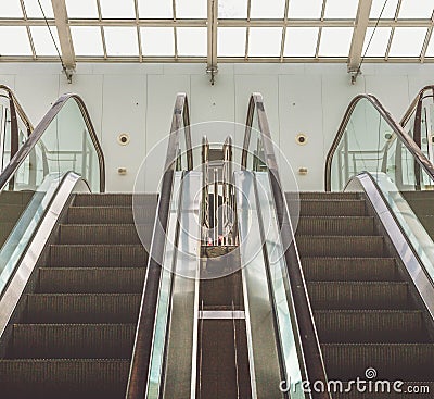 Modern escalator in shopping center Stock Photo