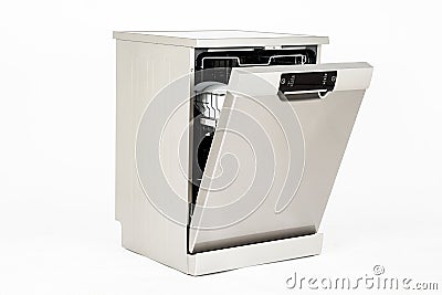 Modern european freestanding dishwasher machine isolated on white background Stock Photo