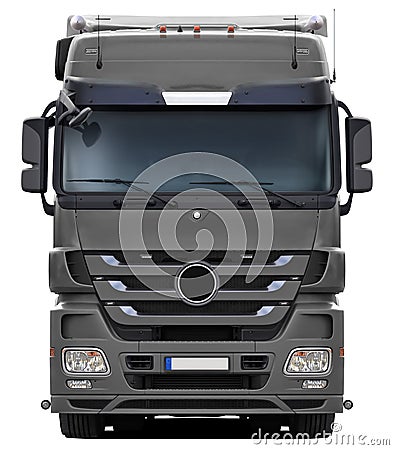 Full gray truck Mercedes Actros front view. Stock Photo