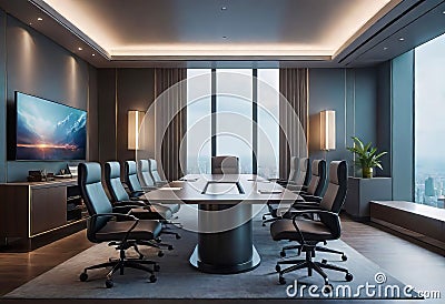 Modern executive room for high-level meetings and conferences, stylish desk and office chairs, Conference room Cartoon Illustration