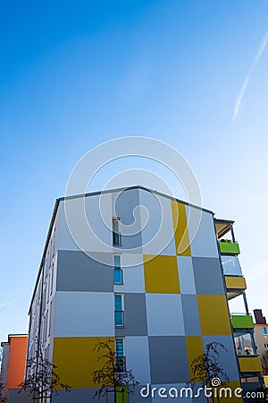 Modern facade of a residential building, blue sky Editorial Stock Photo