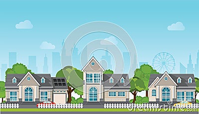 Modern family house with car. Vector Illustration