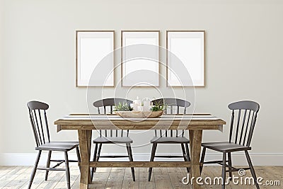 Modern farmhouse dining-room. 3d render Stock Photo