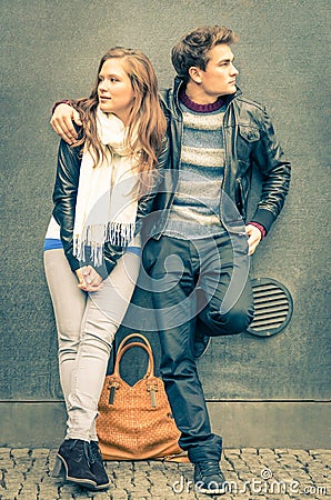 Modern fashion Couple in a moment of mutual Disinterest Stock Photo