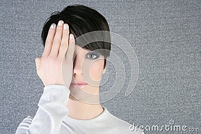 Modern fashion woman portrait hand hide eye Stock Photo