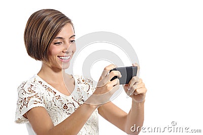 Modern fashion woman watching video in a smart phone Stock Photo
