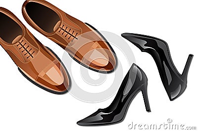 Modern fashionable classic shoes, men and women shoes top view Vector Illustration