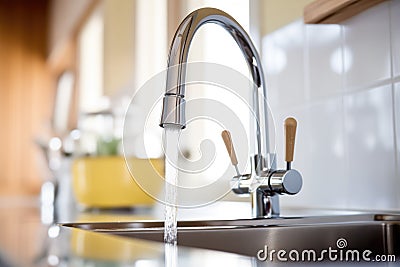 modern faucet running clear water into a sink Stock Photo