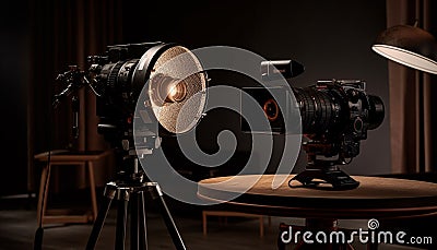 Modern film studio illuminated by strobe light generated by AI Stock Photo