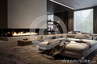 modern fireplace with glass screen and elegant design Stock Photo