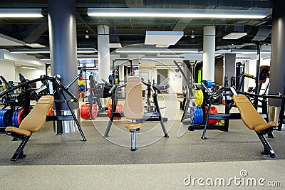 Modern fitness hall with a bench Stock Photo