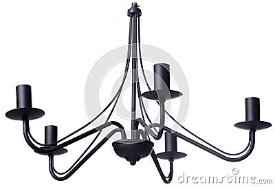 Modern five arm black candelabrum chandelier isolated on white background Stock Photo
