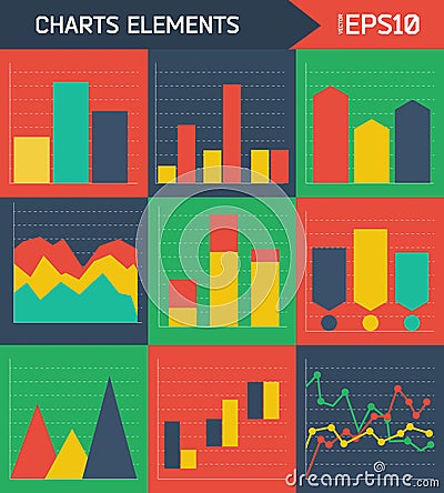 Modern flat charts elements background. Vector Illustration
