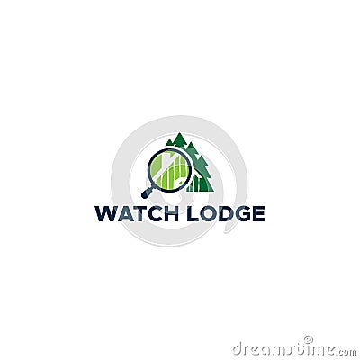 Modern flat colorful WATCH LODGE tree logo design Vector Illustration