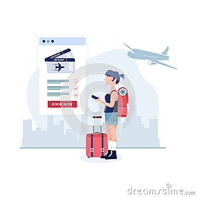 Modern flat design concept of Book your flight for Landing page template Vector Illustration
