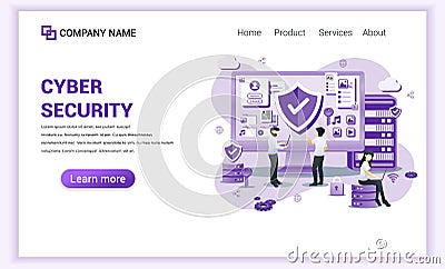 Modern flat design concept of Cyber security with characters check access, protecting data and confidentiality .Can use for banner Vector Illustration