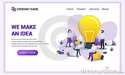 Modern Flat design concept of Making ideas for business with characters holding giant bulb, Using laptop for searching ideas. Can Vector Illustration