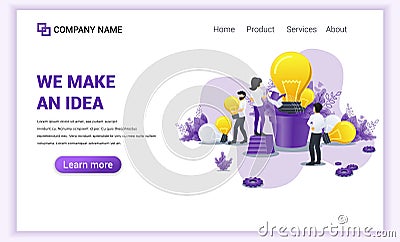 Modern Flat design concept of Making ideas for with a man holding bulb and a woman watering light bulb growing in giant pot . Can Vector Illustration