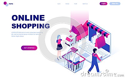 Modern flat design isometric concept of Online Shopping decorated people character for website Vector Illustration