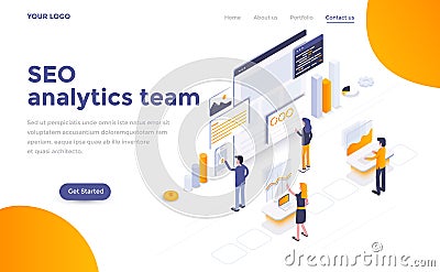 Flat color Modern Isometric Concept Illustration - Seo analytics team Cartoon Illustration