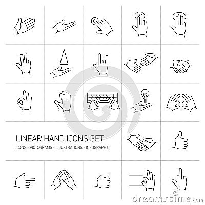 Modern flat design linear hand and fingers gesture icons Stock Photo