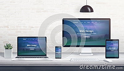 Modern flat design, responsive web site on multiple devices Stock Photo