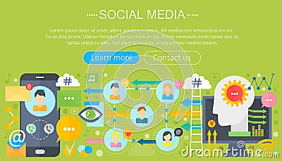 Modern flat design Social media concept. Social media icons Website Header, app design poster. Digital marketing Vector Illustration