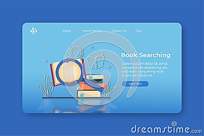 Modern flat design vector illustration. Book Searching Landing Page and Web Banner Template. Digital Bookstore Digital Library Vector Illustration