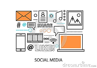 Modern flat design vector illustration, concept of social media, social networking, web communtity and posting news Vector Illustration