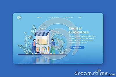 Modern Flat Design Vector Illustration. Digital Bookstore Landing Page and Web Banner Template. Online Store E-Book Online Shop Vector Illustration