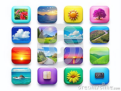 Modern Flat Directory Snapshot Buttons for Web Design App Interfaces and Data Visualization Rounded Square UI Elements Stock Photo