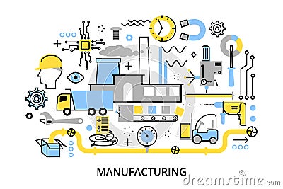 Modern flat editable line design vector illustration, concept of plant and manufacturing process Vector Illustration