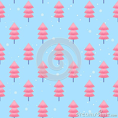 Modern flat fantasy pink trees minimalistic set,vector seamless pattern concept on blue background Vector Illustration