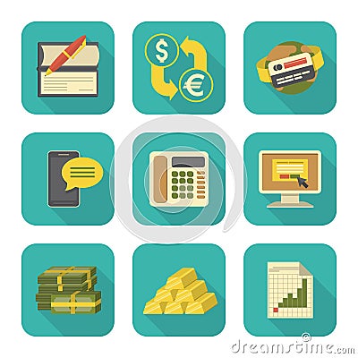 Modern Flat Financial Icons Set Vector Illustration