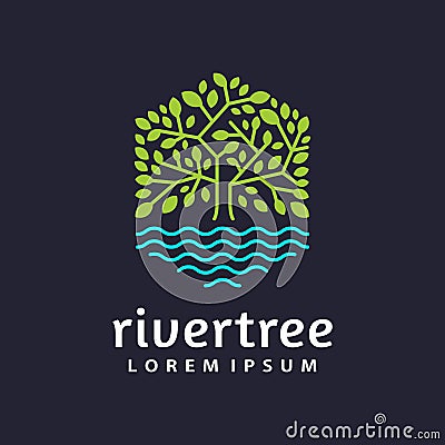 modern flat hexagon tree lake logo template Vector Illustration