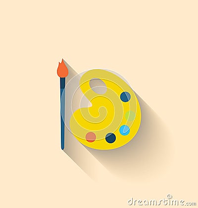 Modern Flat Icon of Brush and Palette with Paints Vector Illustration