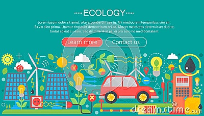 Modern flat infographic ecology concept. Green energy alternative fuel. Web header poster. Vector Illustration