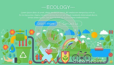 Modern flat infographic ecology concept. Green energy alternative fuel. Web header poster. Vector Illustration