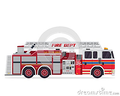 Modern Flat Isolated Firefighter Truck Illustration Vector Illustration