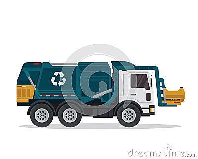 Modern Flat Isolated Industrial Garbage Truck Illustration Vector Illustration