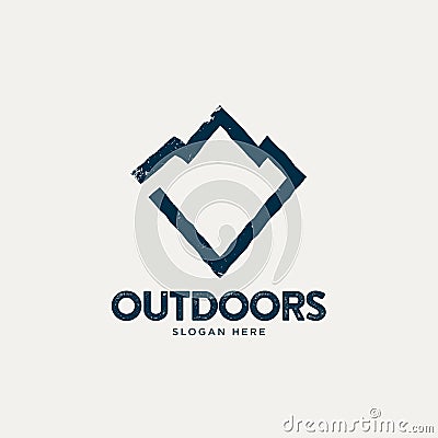 Modern flat retro style rough edge monoline mountain logo Vector Illustration