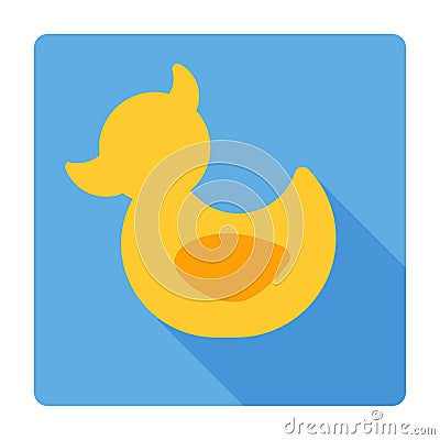 Modern flat style cute icon of yellow rubber duck Vector Illustration