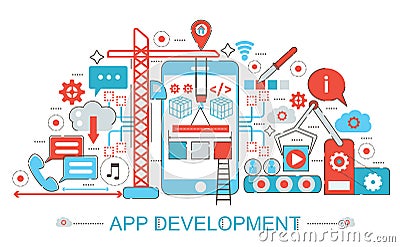 Modern Flat thin Line design App development concept Vector Illustration